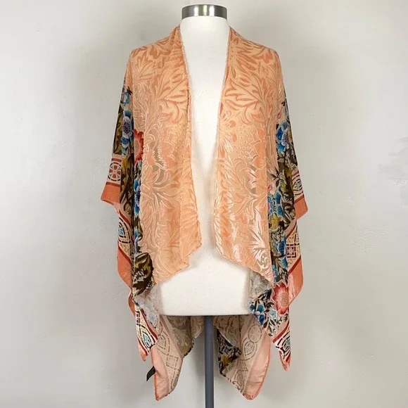 Kimono Women One Size Boho Artsy Velvet Burnout Romantic Floral Sheer - Picture 3 of 11